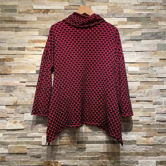 Joseph Ribkoff US 8 Cowl Neck Tunic | Pink Black Wave Print Textured Knit Pocket - Picture 4 of 6